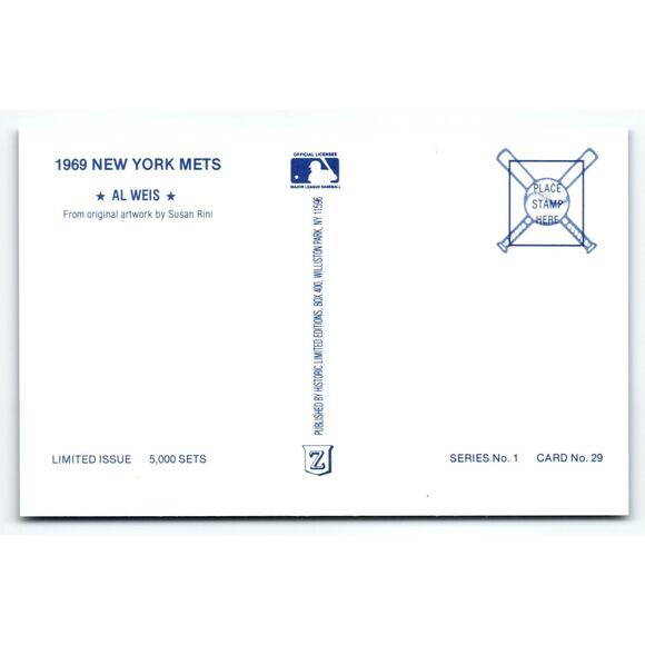 1969 NY Mets Baseball Postcard Susan Rini Al Weis Unused Limited Edition Vintage - Picture 2 of 2